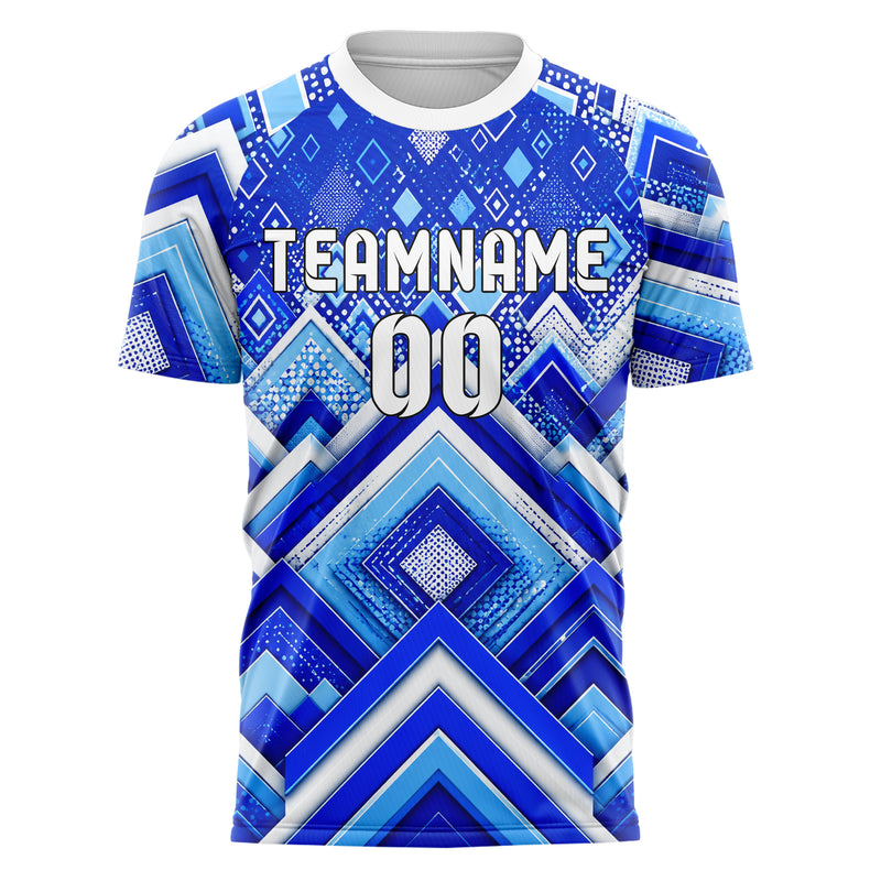 Royalblau lebendiges Rauten Layered 3D Rhombus Design 01-0355 individuelles Fußballtrikot front