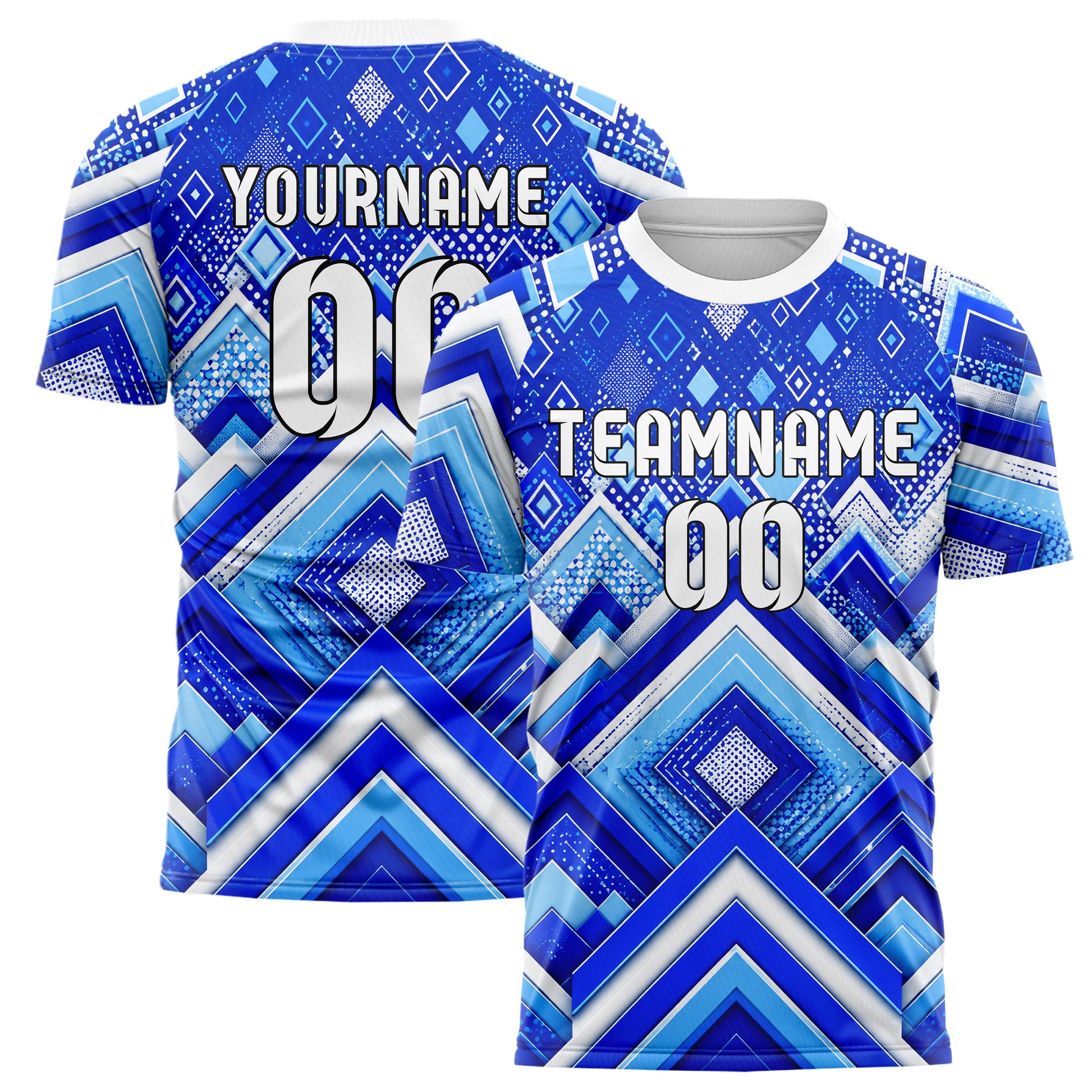 Royalblau lebendiges Rauten Layered 3D Rhombus Design 01-0355 individuelles Fußballtrikot main