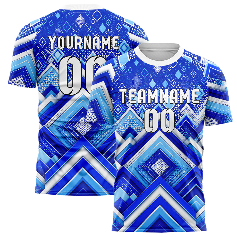 Royalblau lebendiges Rauten Layered 3D Rhombus Design 01-0355 individuelles Fußballtrikot main