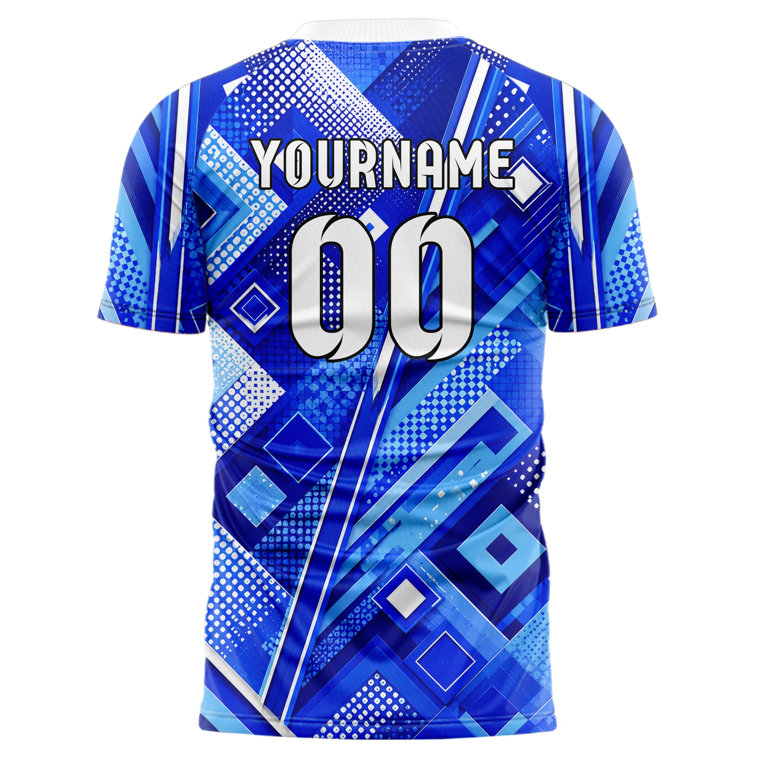 Royalblau lebendiges Rauten Layered 3D Rhombus Design 01-0403 individuelles Fußballtrikot back
