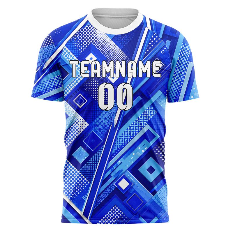 Royalblau lebendiges Rauten Layered 3D Rhombus Design 01-0403 individuelles Fußballtrikot front