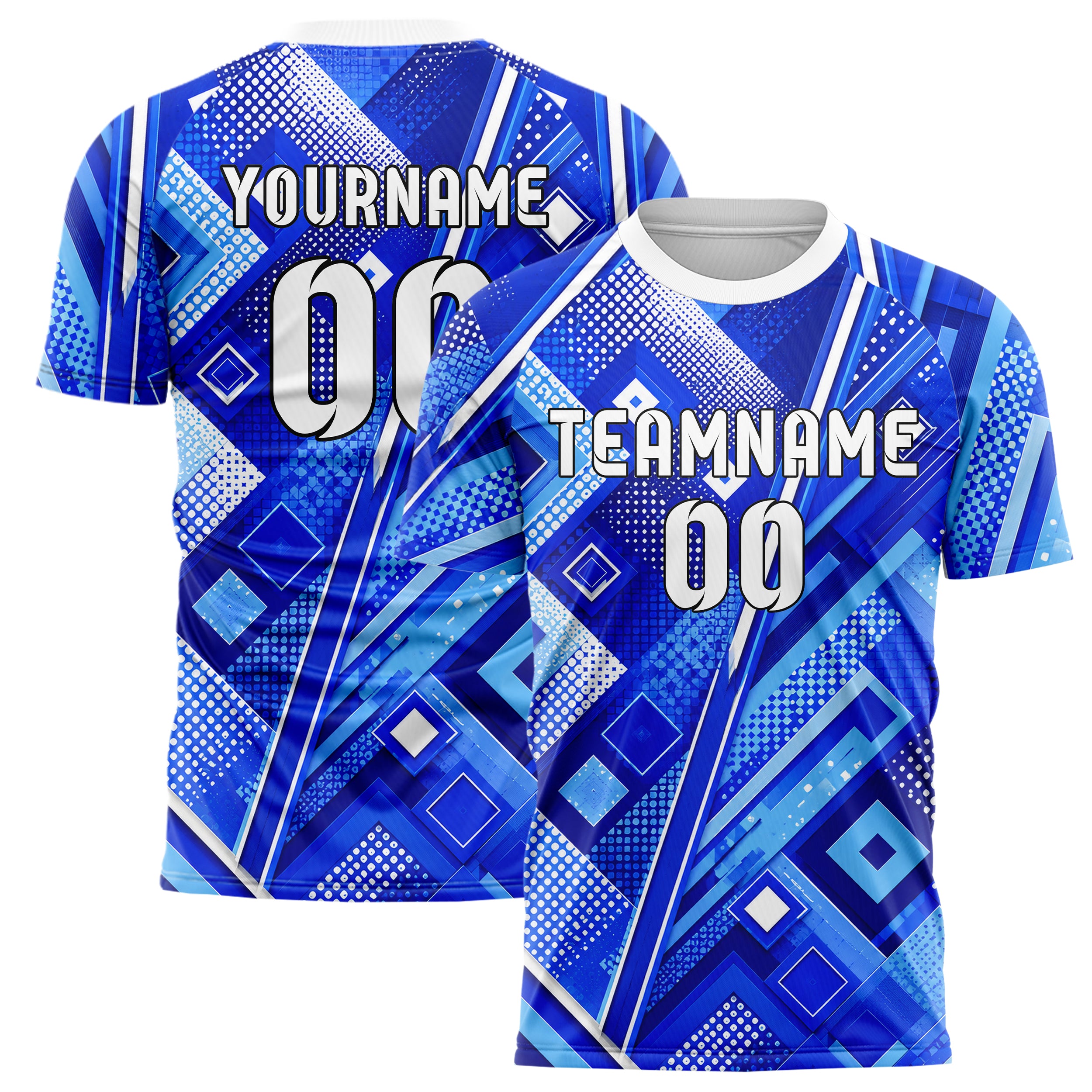 Royalblau lebendiges Rauten Layered 3D Rhombus Design 01-0403 individuelles Fußballtrikot main