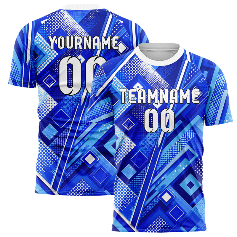 Royalblau lebendiges Rauten Layered 3D Rhombus Design 01-0403 individuelles Fußballtrikot main