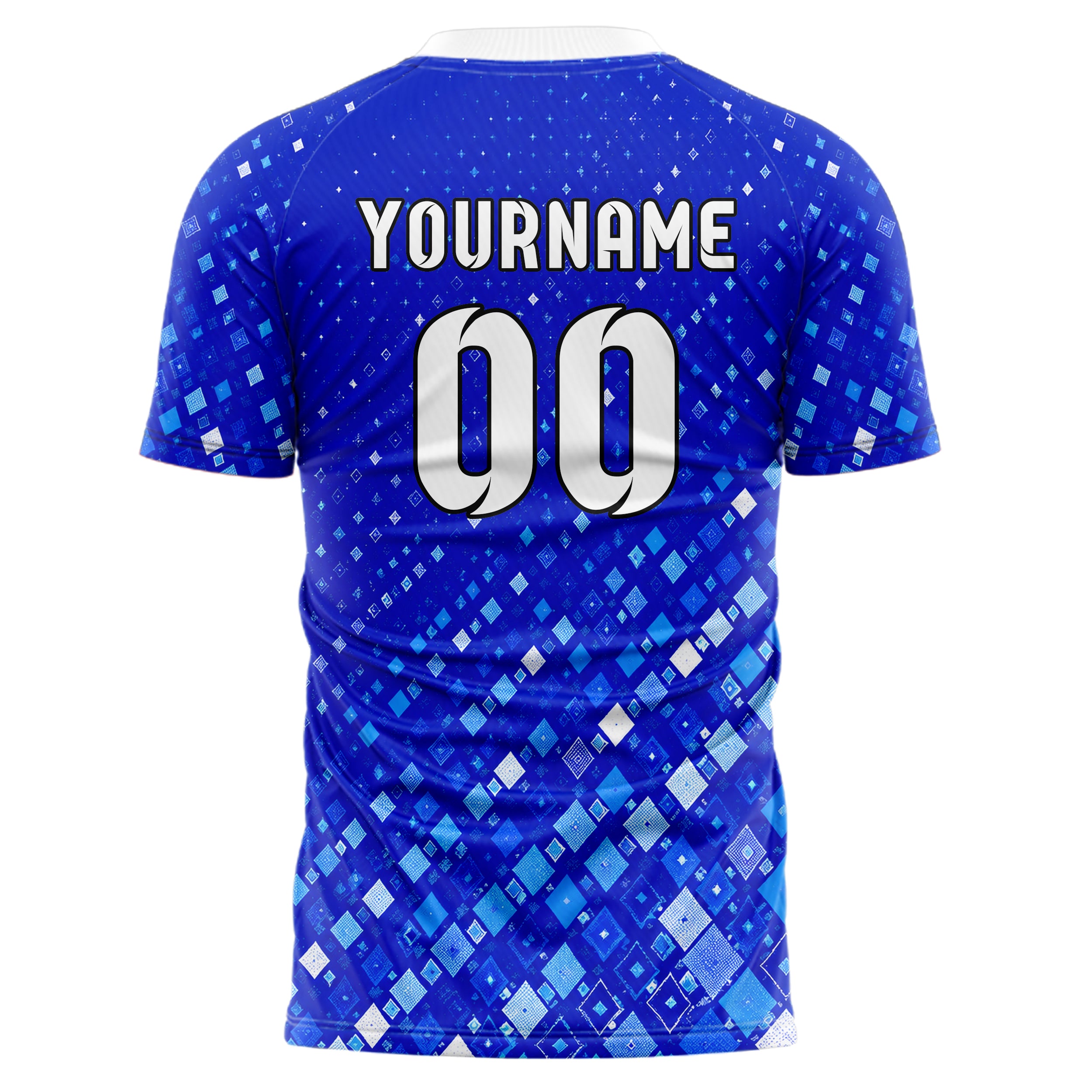 Royalblau lebendiges Rauten Micro to Macro Gradient Design 01-0148 individuelles Fußballtrikot back