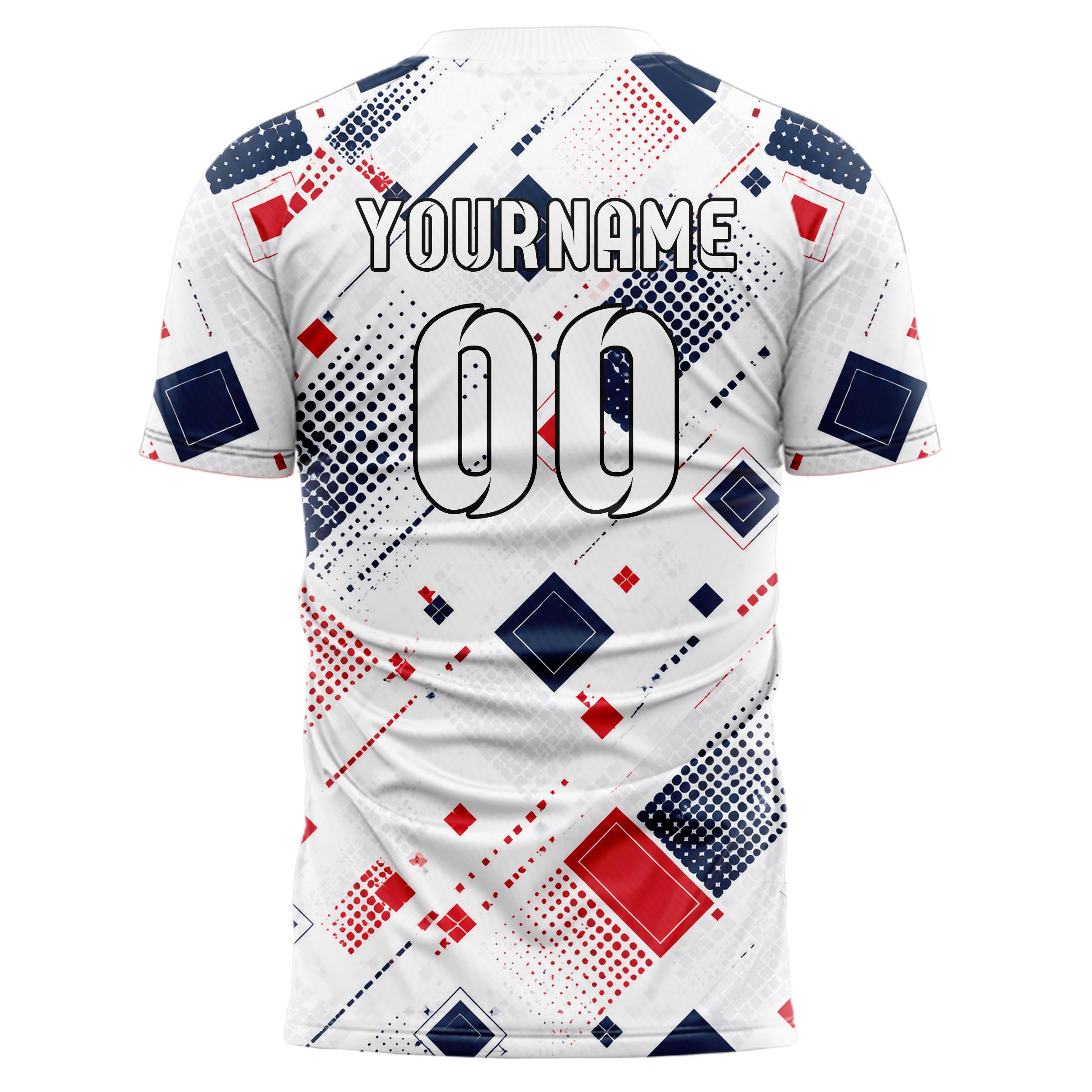 Weiss klassisches Rauten Square Grid Design 01-0029 individuelles Fußballtrikot back