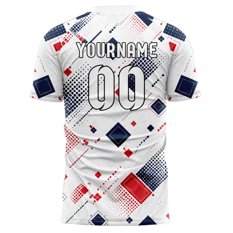 Weiss klassisches Rauten Square Grid Design 01-0029 individuelles Fußballtrikot back