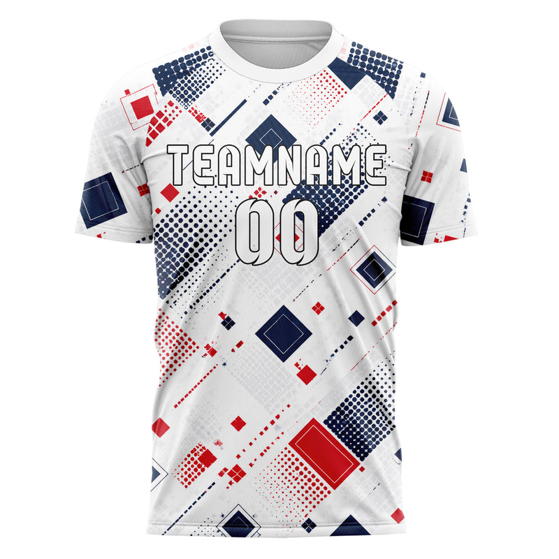 Weiss klassisches Rauten Square Grid Design 01-0029 individuelles Fußballtrikot front