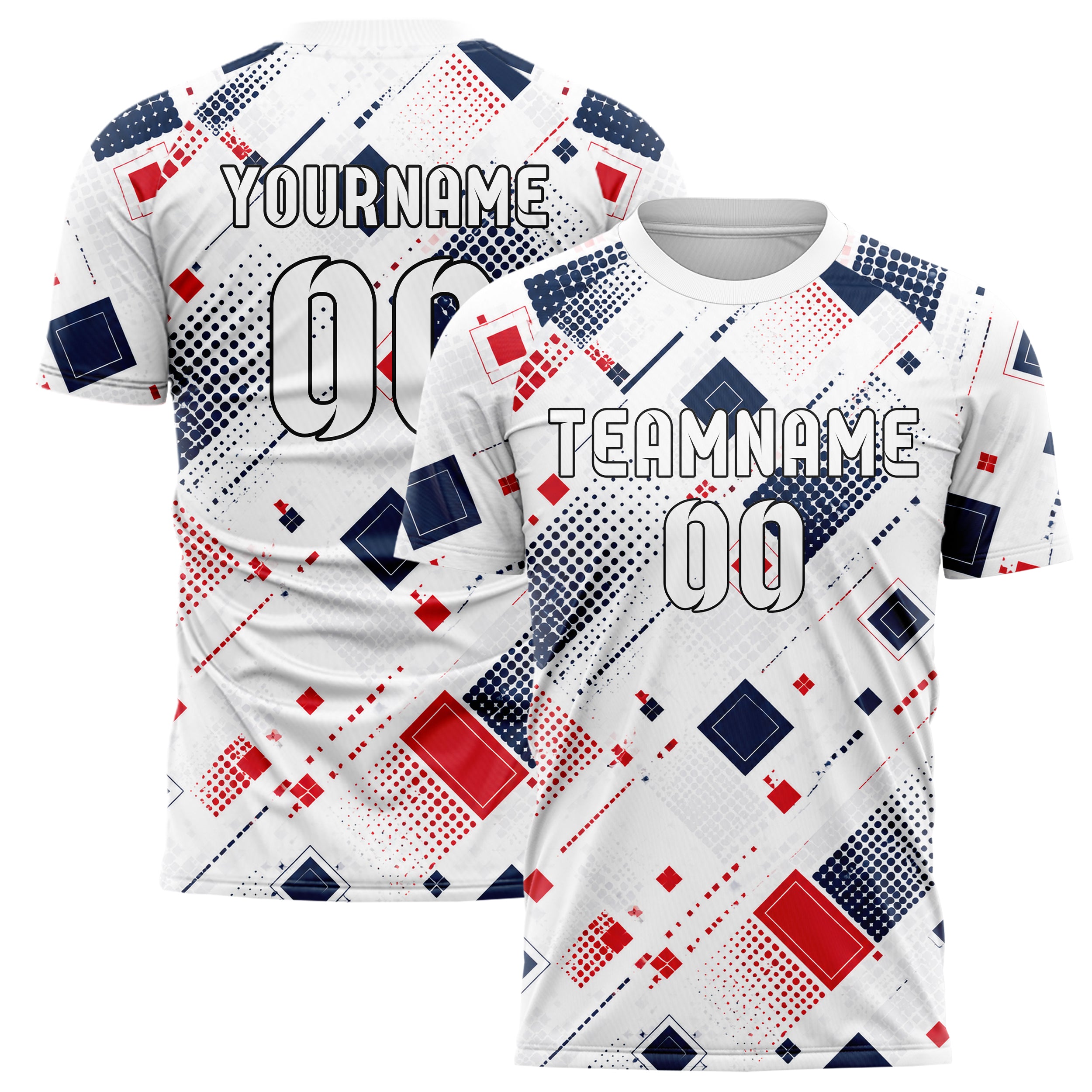 Weiss klassisches Rauten Square Grid Design 01-0029 individuelles Fußballtrikot main