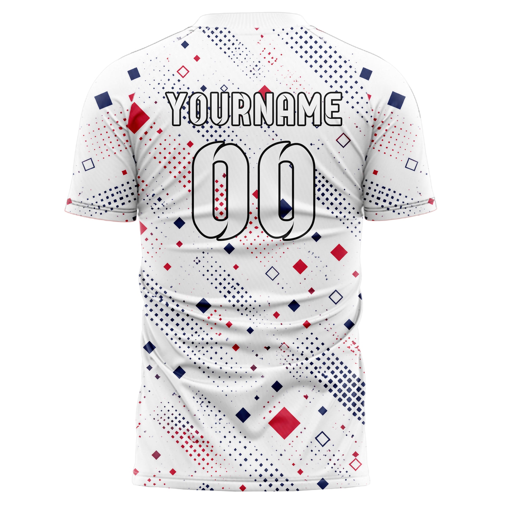 Weiss klassisches Rauten Square Grid Design 01-0365 individuelles Fußballtrikot back