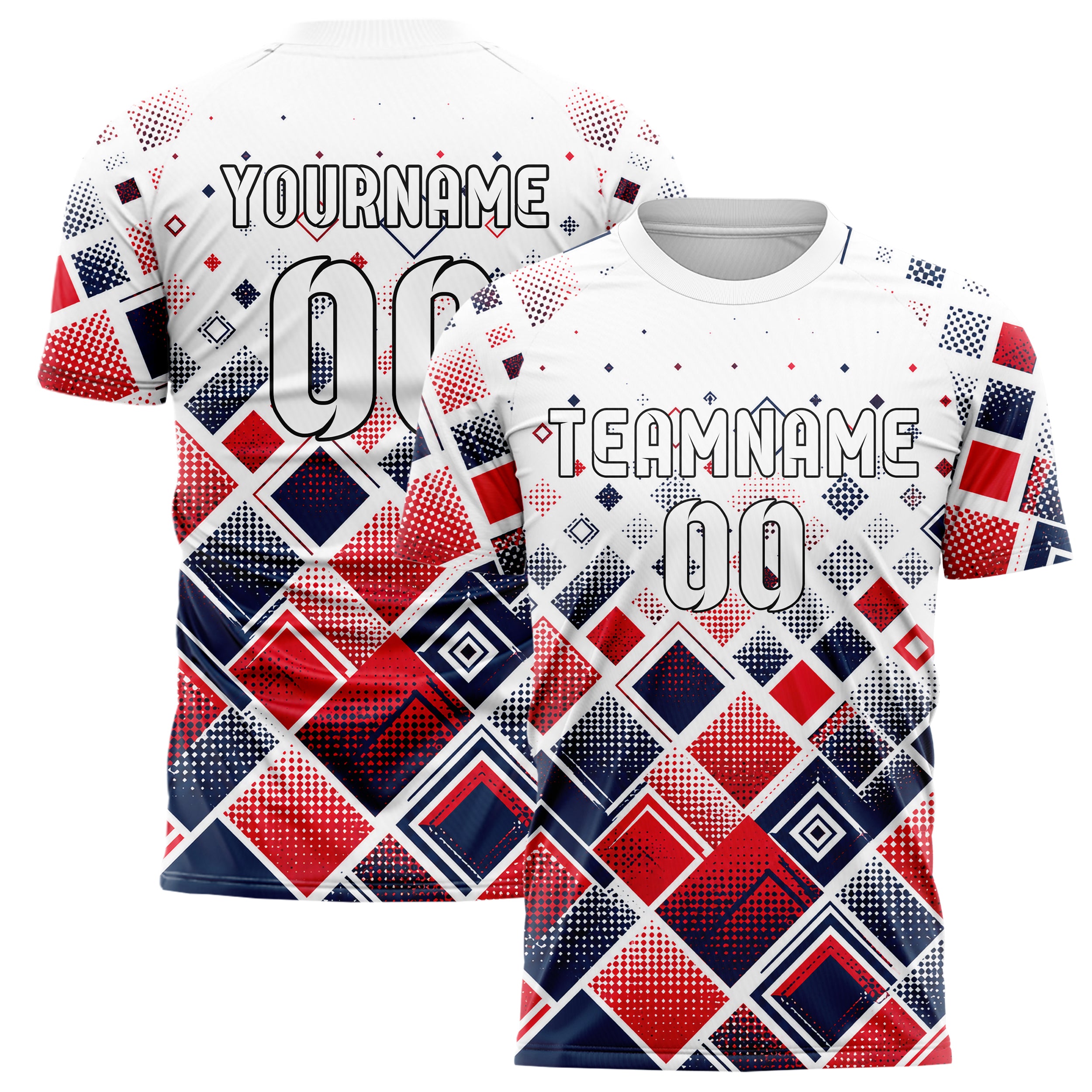Weiss klassisches Rauten dichter Verlauf von unten Design 01-0071 individuelles Fußballtrikot main
