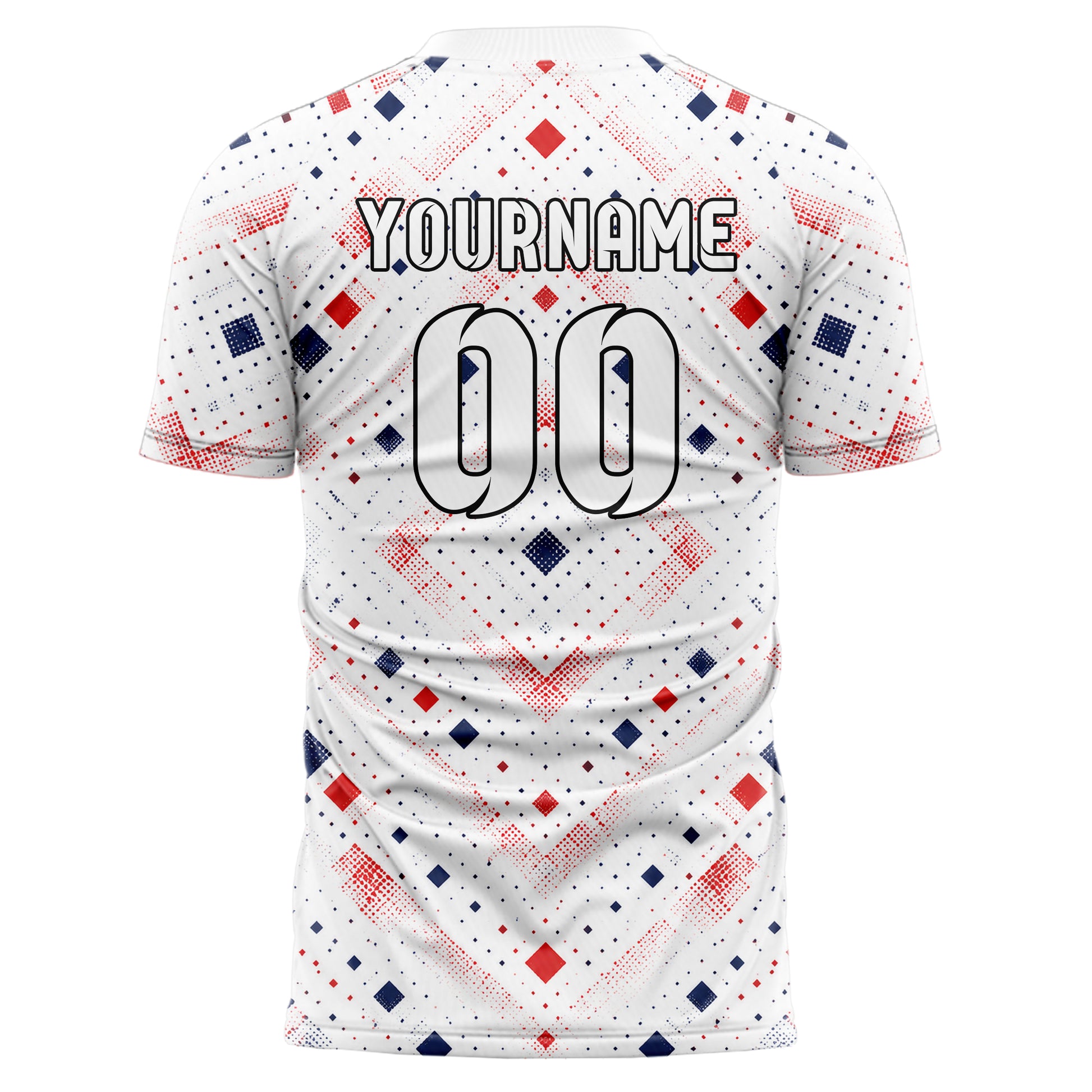 Weiss klassisches Rauten diagonale Tessellation Design 01-0074 individuelles Fußballtrikot back