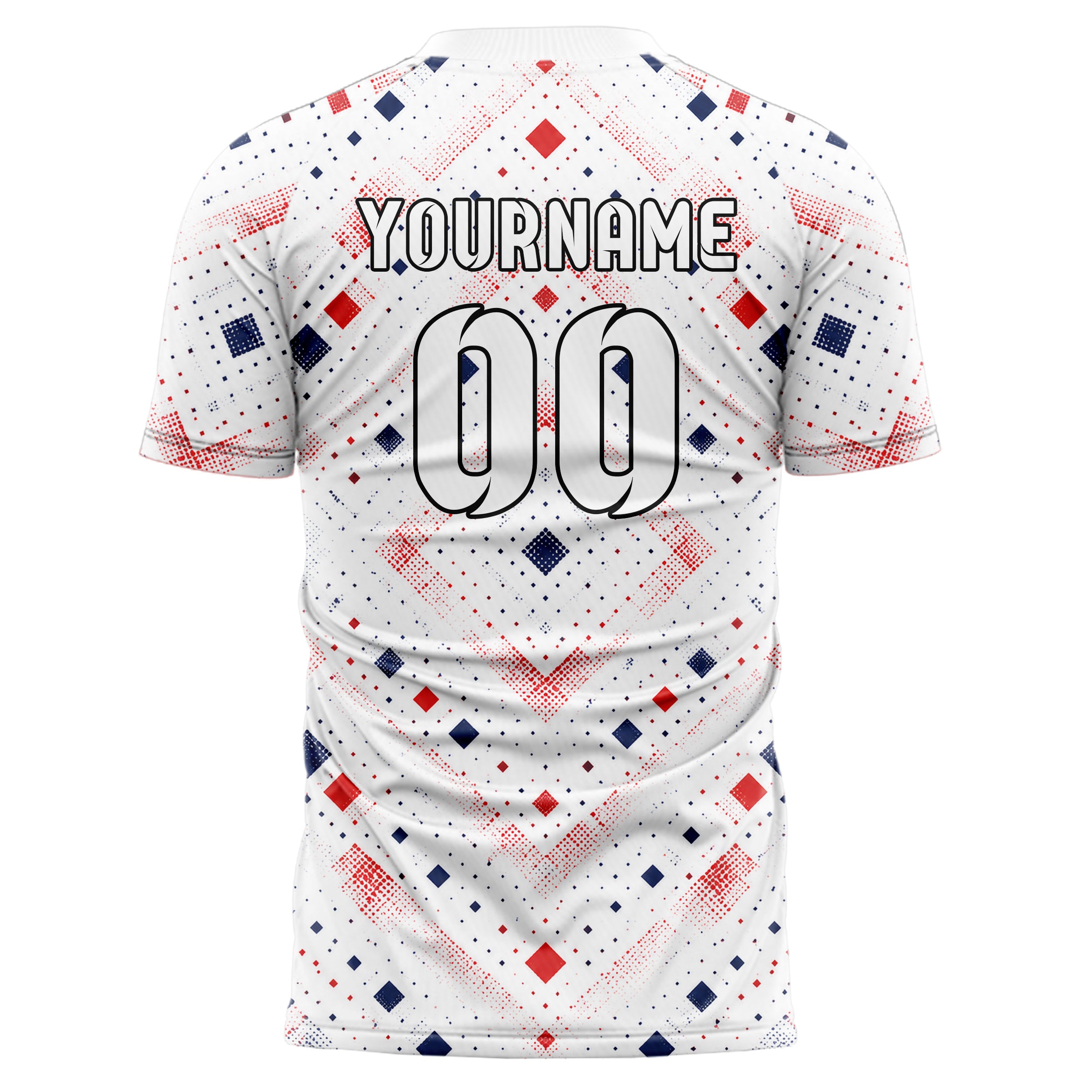 Weiss klassisches Rauten diagonale Tessellation Design 01-0074 individuelles Fußballtrikot back