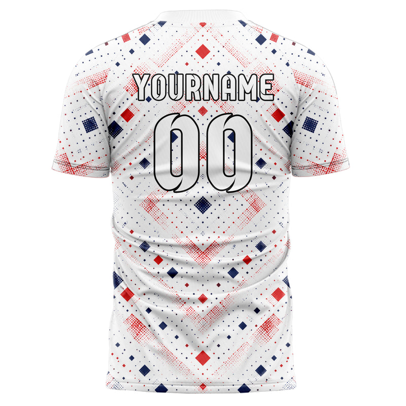 Weiss klassisches Rauten diagonale Tessellation Design 01-0074 individuelles Fußballtrikot back
