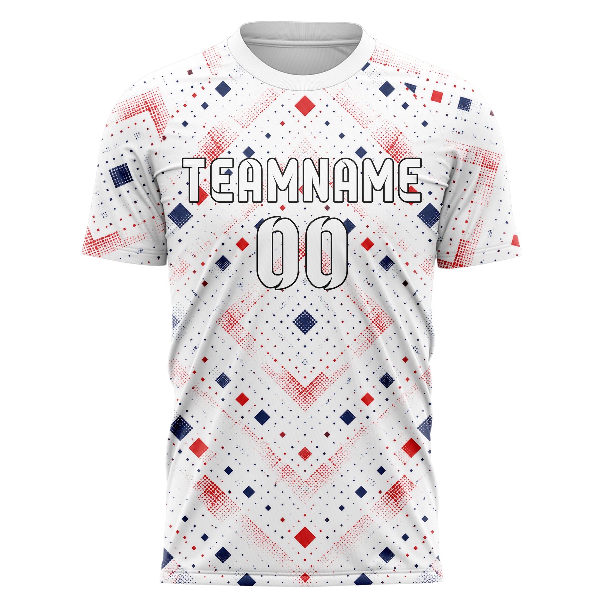 Weiss klassisches Rauten diagonale Tessellation Design 01-0074 individuelles Fußballtrikot front