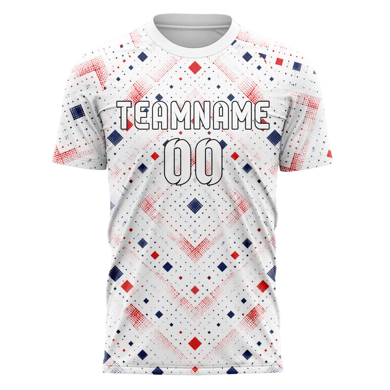 Weiss klassisches Rauten diagonale Tessellation Design 01-0074 individuelles Fußballtrikot front