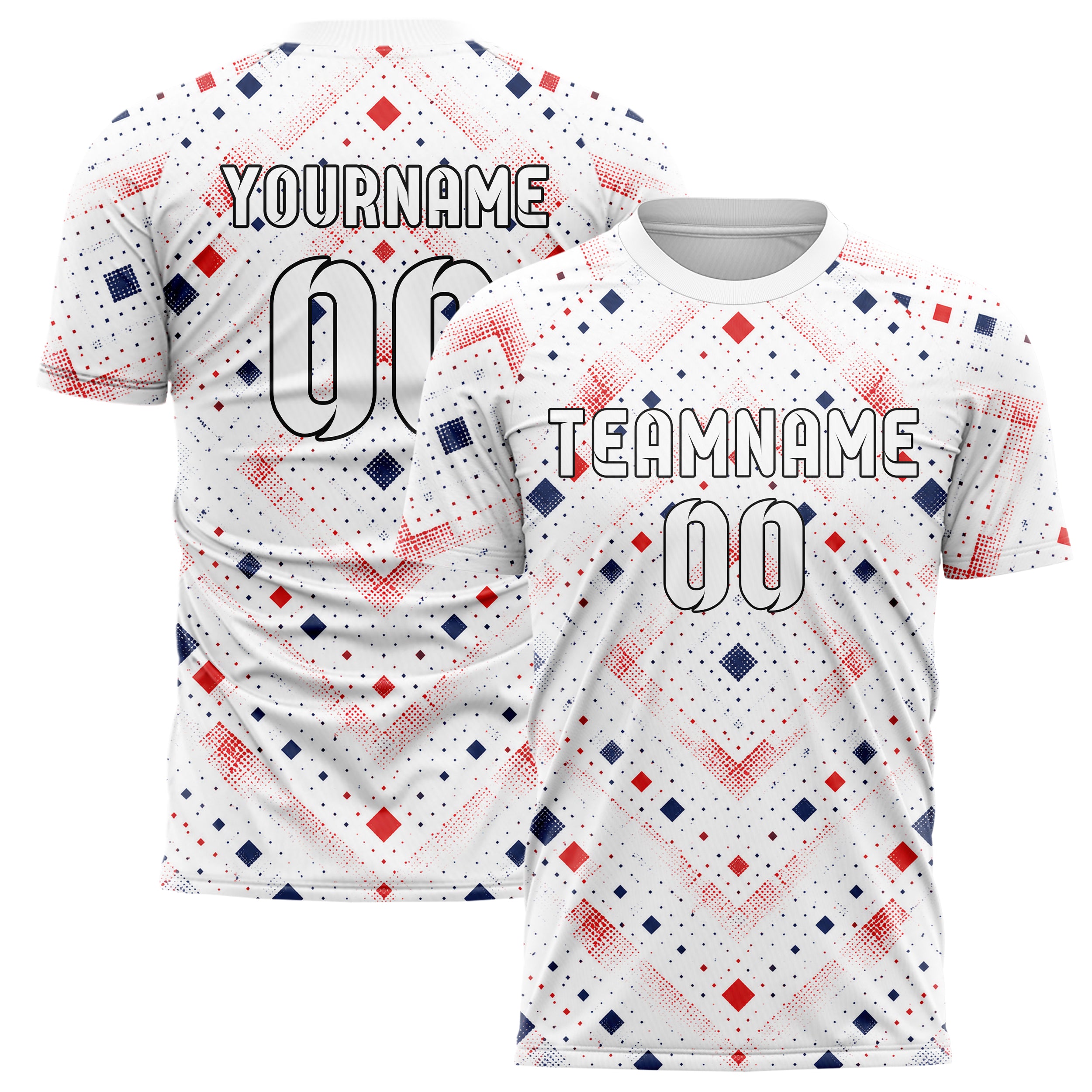 Weiss klassisches Rauten diagonale Tessellation Design 01-0074 individuelles Fußballtrikot main