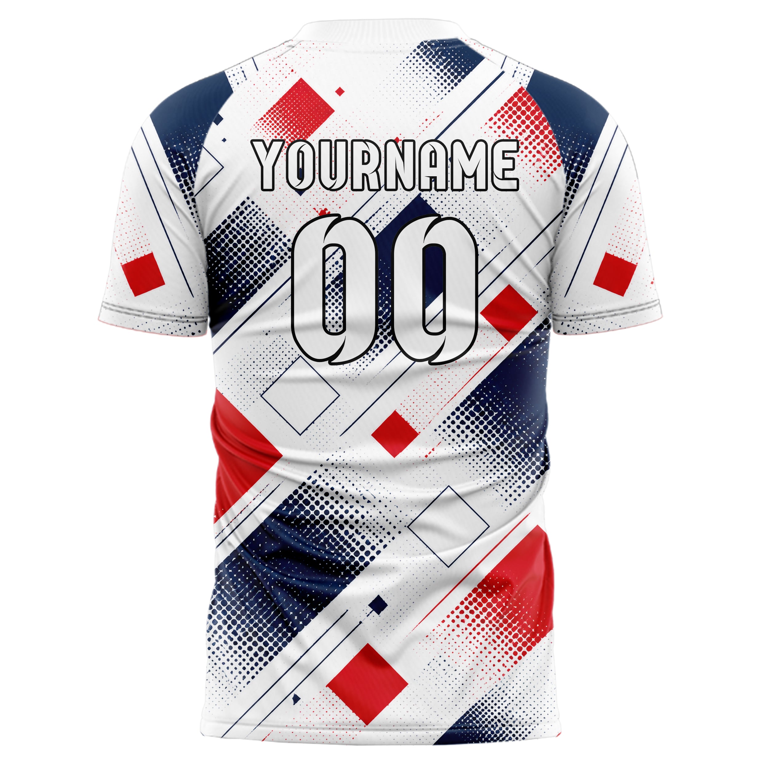 Weiss klassisches Rauten diagonale Tessellation Design 01-0122 individuelles Fußballtrikot back