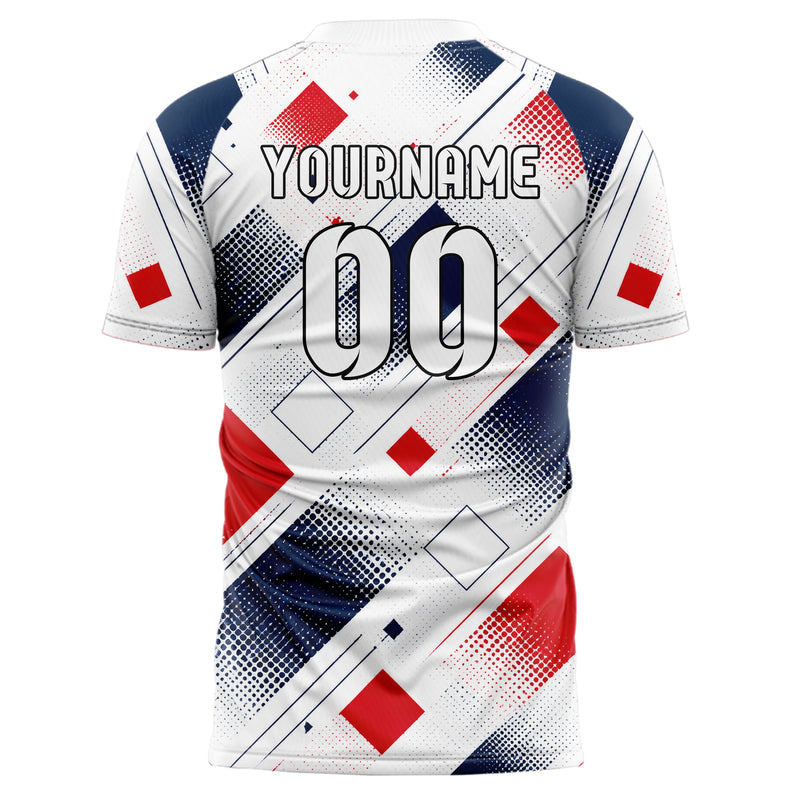 Weiss klassisches Rauten diagonale Tessellation Design 01-0122 individuelles Fußballtrikot back