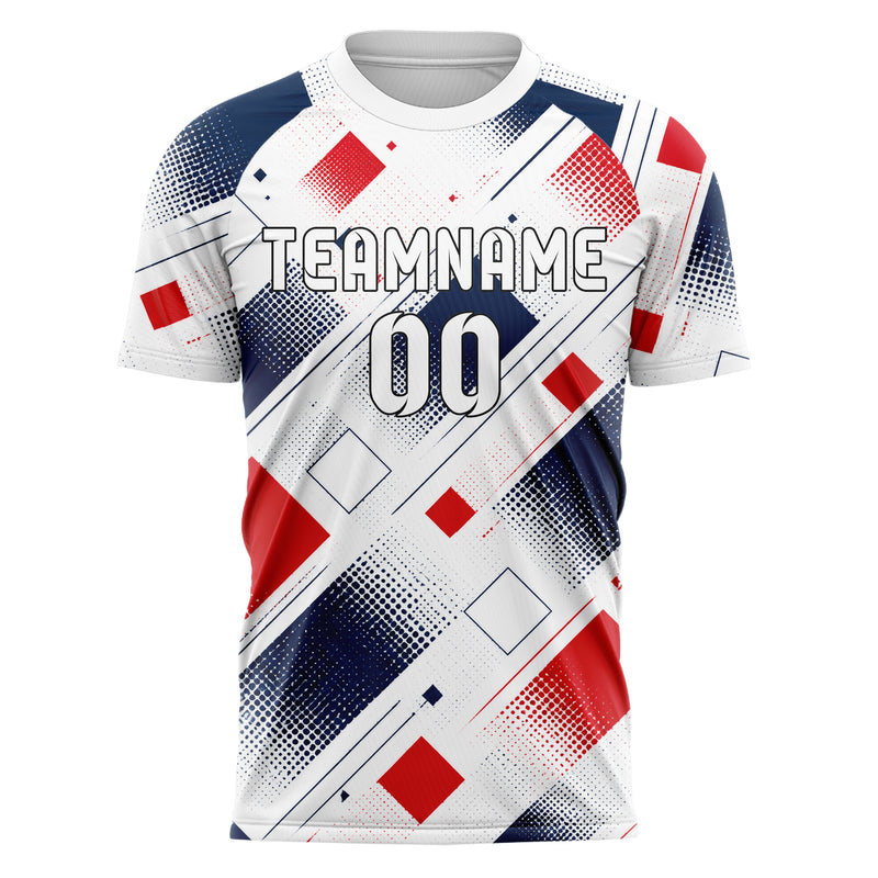 Weiss klassisches Rauten diagonale Tessellation Design 01-0122 individuelles Fußballtrikot front