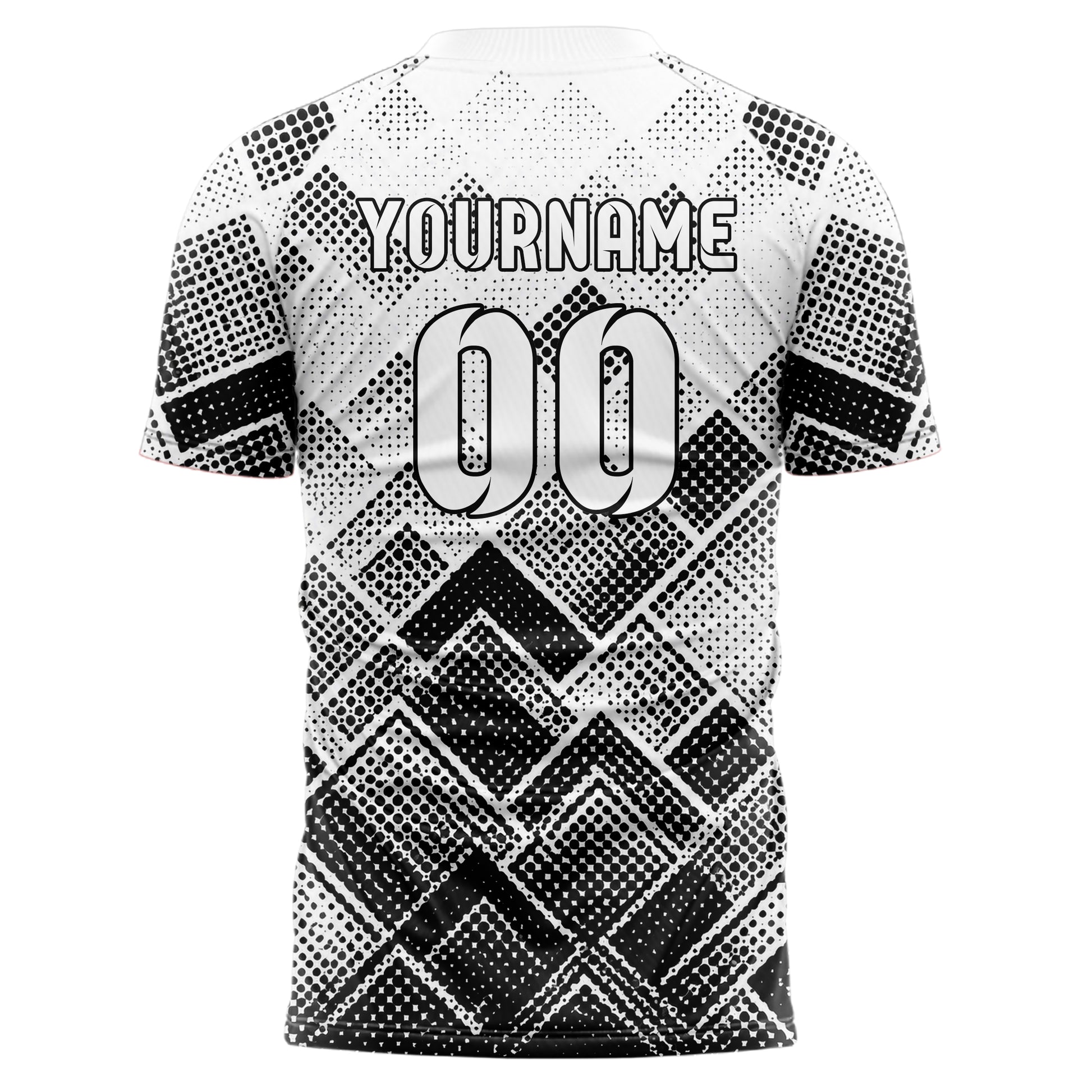Weiss klassisches Rauten diagonale Tessellation Design 01-0178 individuelles Fußballtrikot back