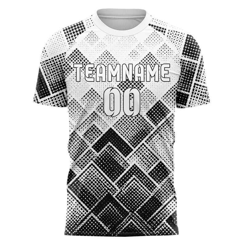 Weiss klassisches Rauten diagonale Tessellation Design 01-0178 individuelles Fußballtrikot front