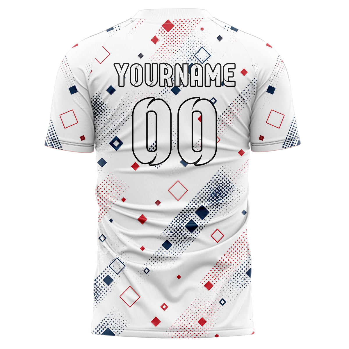 Weiss klassisches Rauten diagonale Tessellation Design 01-0290 individuelles Fußballtrikot back