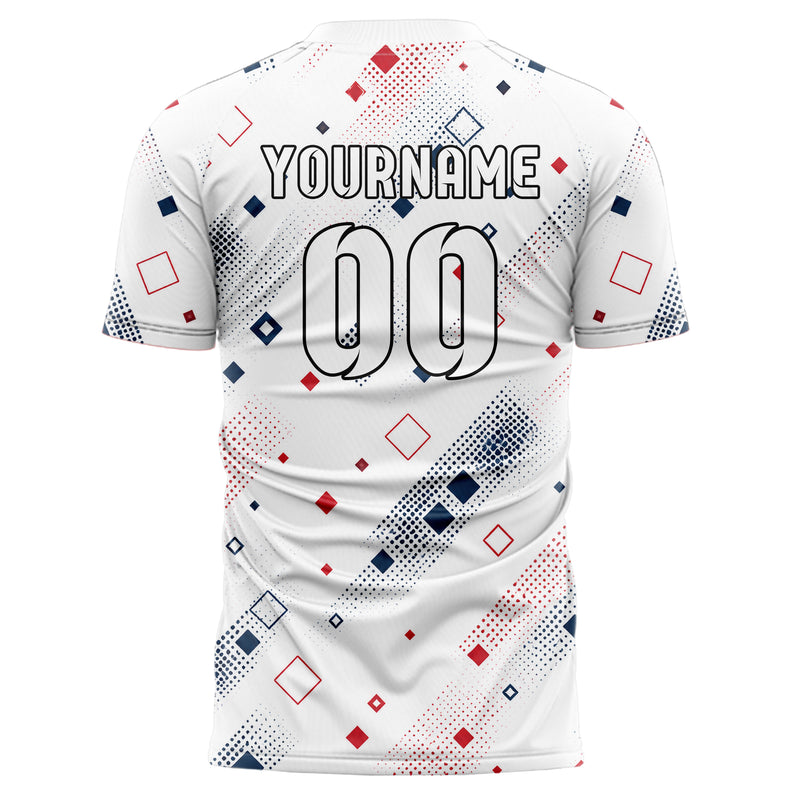 Weiss klassisches Rauten diagonale Tessellation Design 01-0290 individuelles Fußballtrikot back