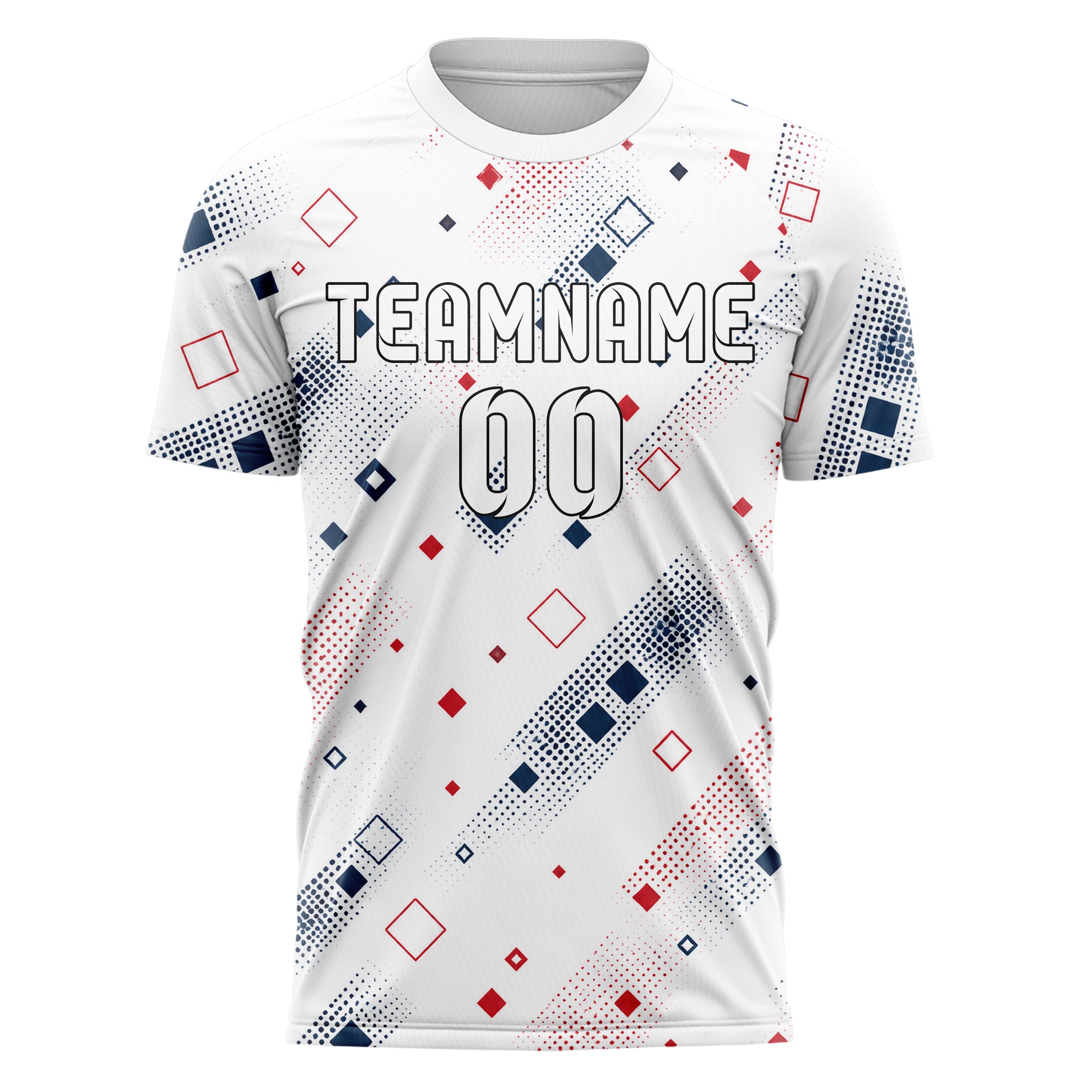 Weiss klassisches Rauten diagonale Tessellation Design 01-0290 individuelles Fußballtrikot front