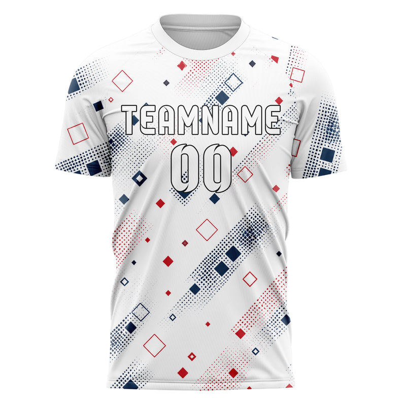 Weiss klassisches Rauten diagonale Tessellation Design 01-0290 individuelles Fußballtrikot front