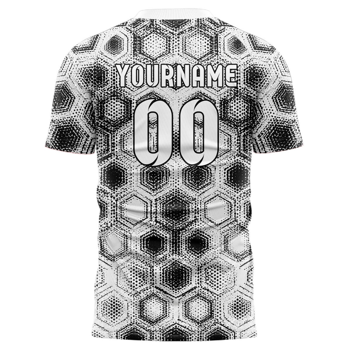 Weiss klassisches Rauten hexagonale Panels Design 01-0022 individuelles Fußballtrikot back