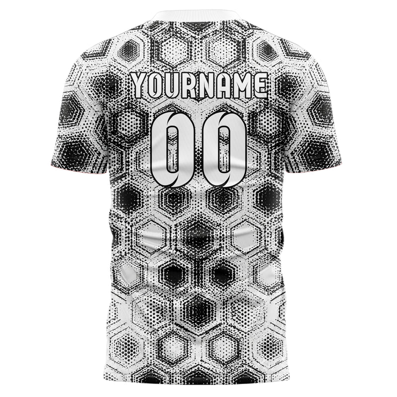 Weiss klassisches Rauten hexagonale Panels Design 01-0022 individuelles Fußballtrikot back