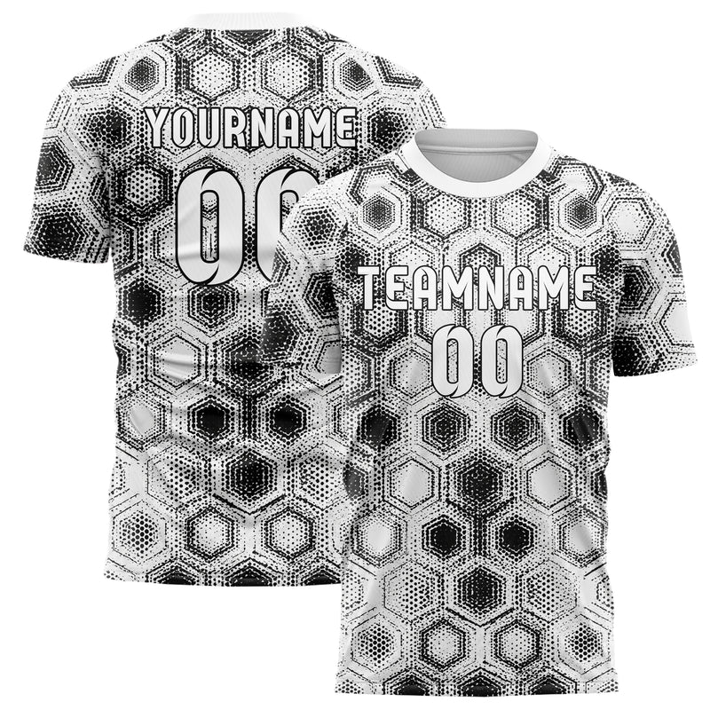 Weiss klassisches Rauten hexagonale Panels Design 01-0022 individuelles Fußballtrikot main