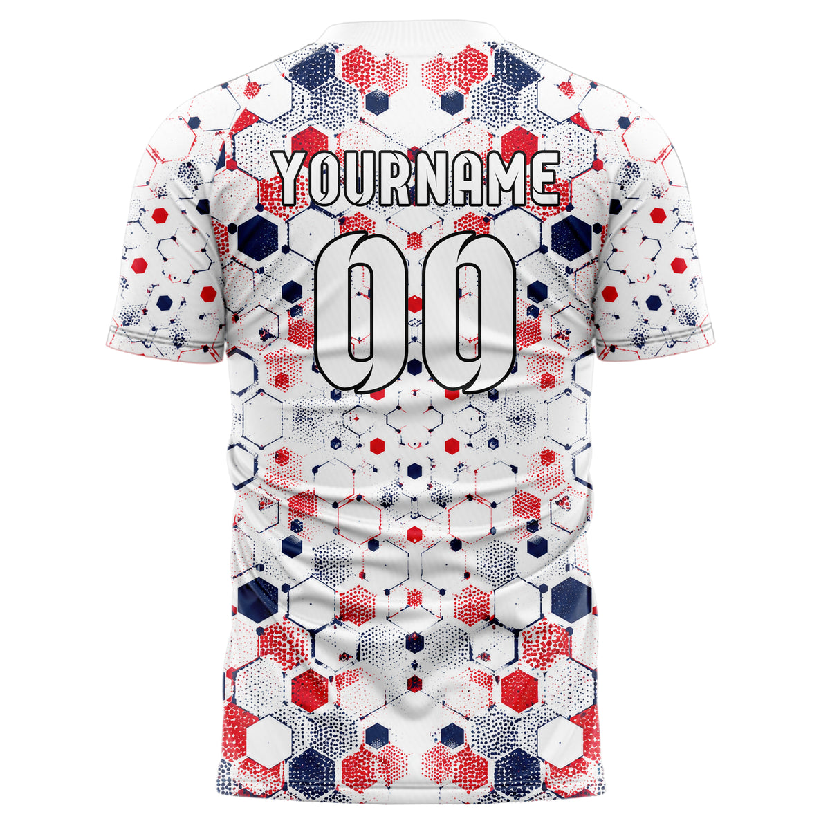Weiss klassisches Rauten hexagonale Panels Design 01-0158 individuelles Fußballtrikot back