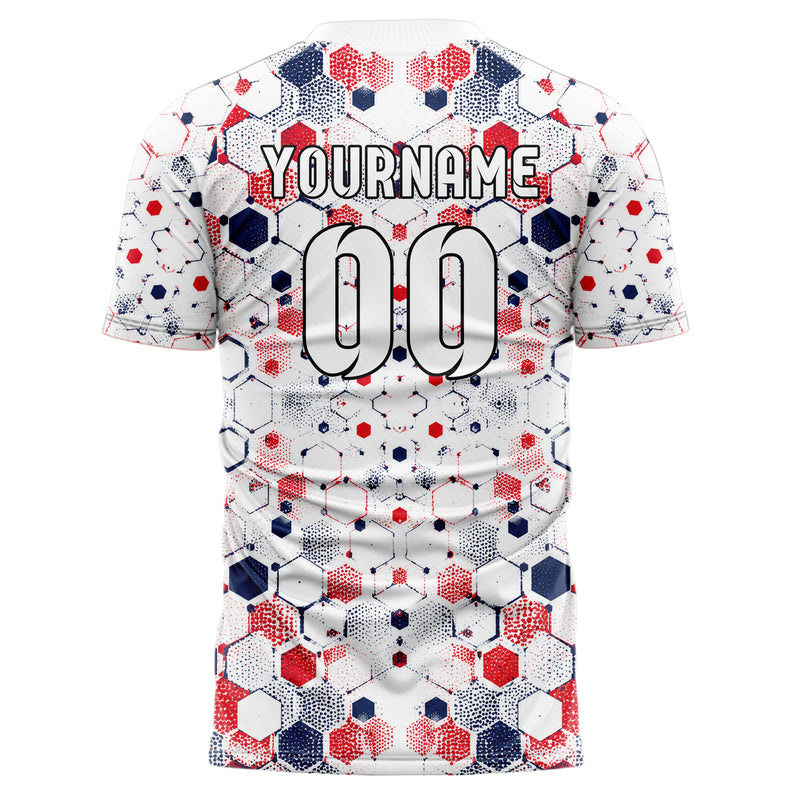 Weiss klassisches Rauten hexagonale Panels Design 01-0158 individuelles Fußballtrikot back