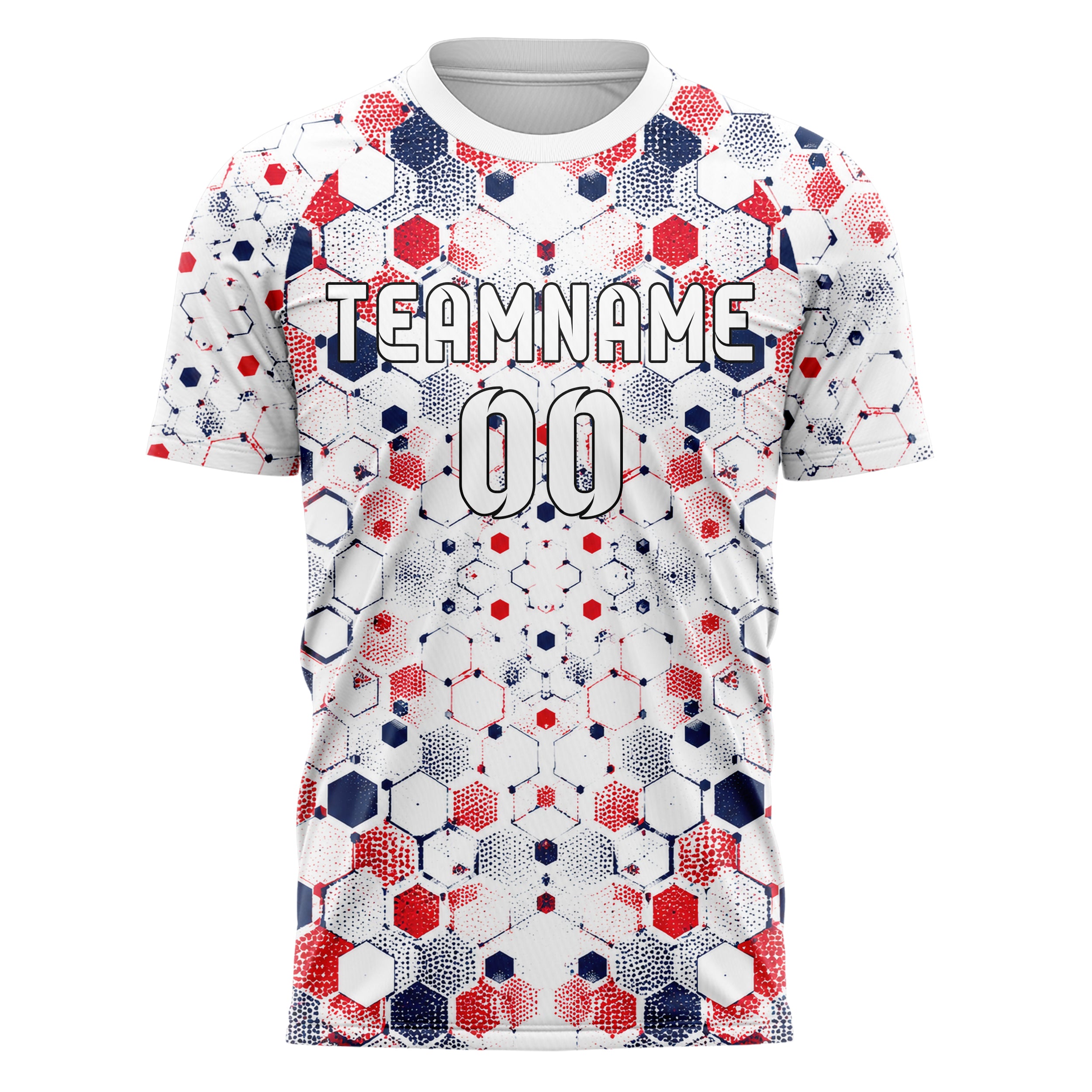 Weiss klassisches Rauten hexagonale Panels Design 01-0158 individuelles Fußballtrikot front