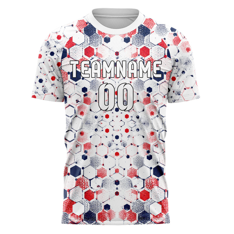 Weiss klassisches Rauten hexagonale Panels Design 01-0158 individuelles Fußballtrikot front