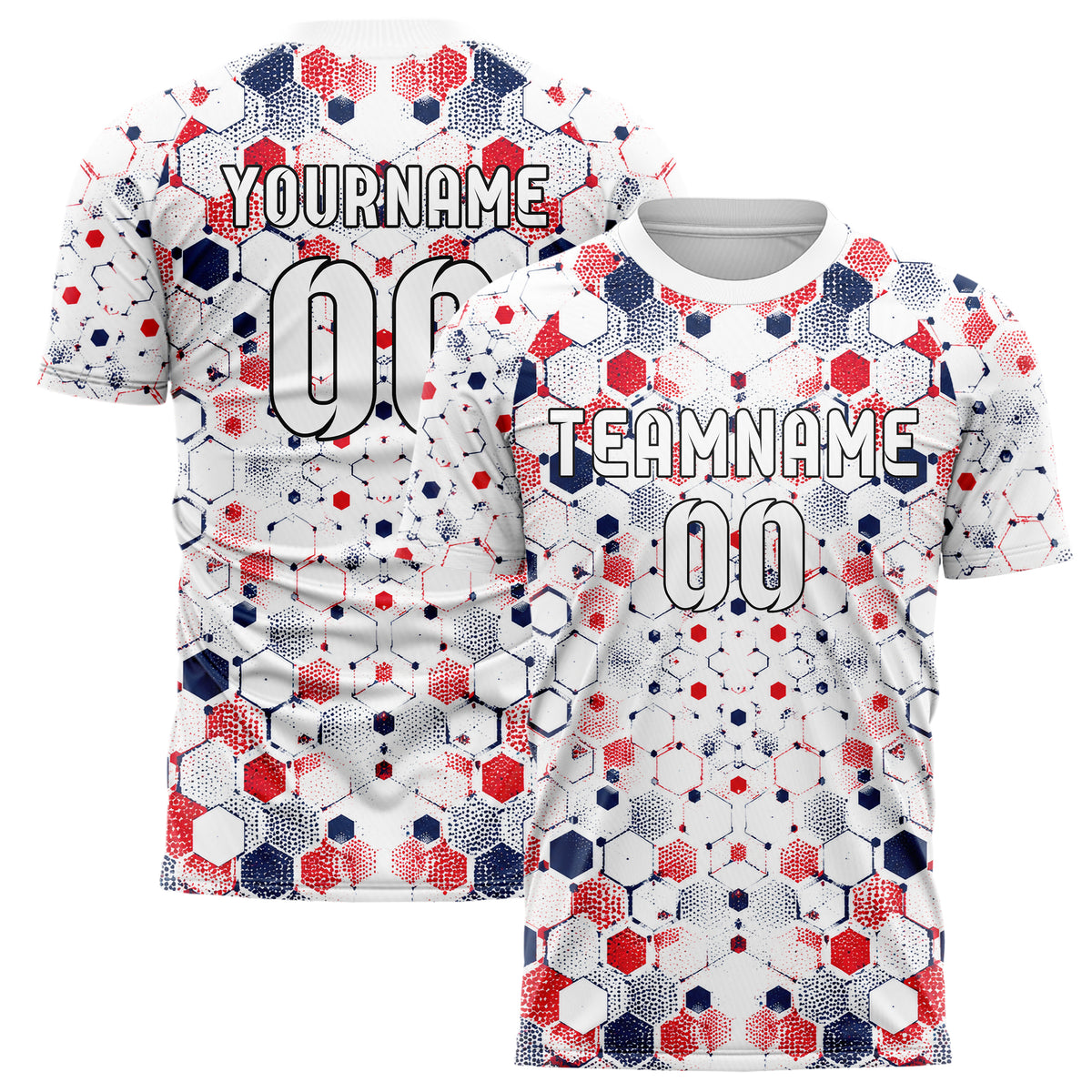 Weiss klassisches Rauten hexagonale Panels Design 01-0158 individuelles Fußballtrikot main