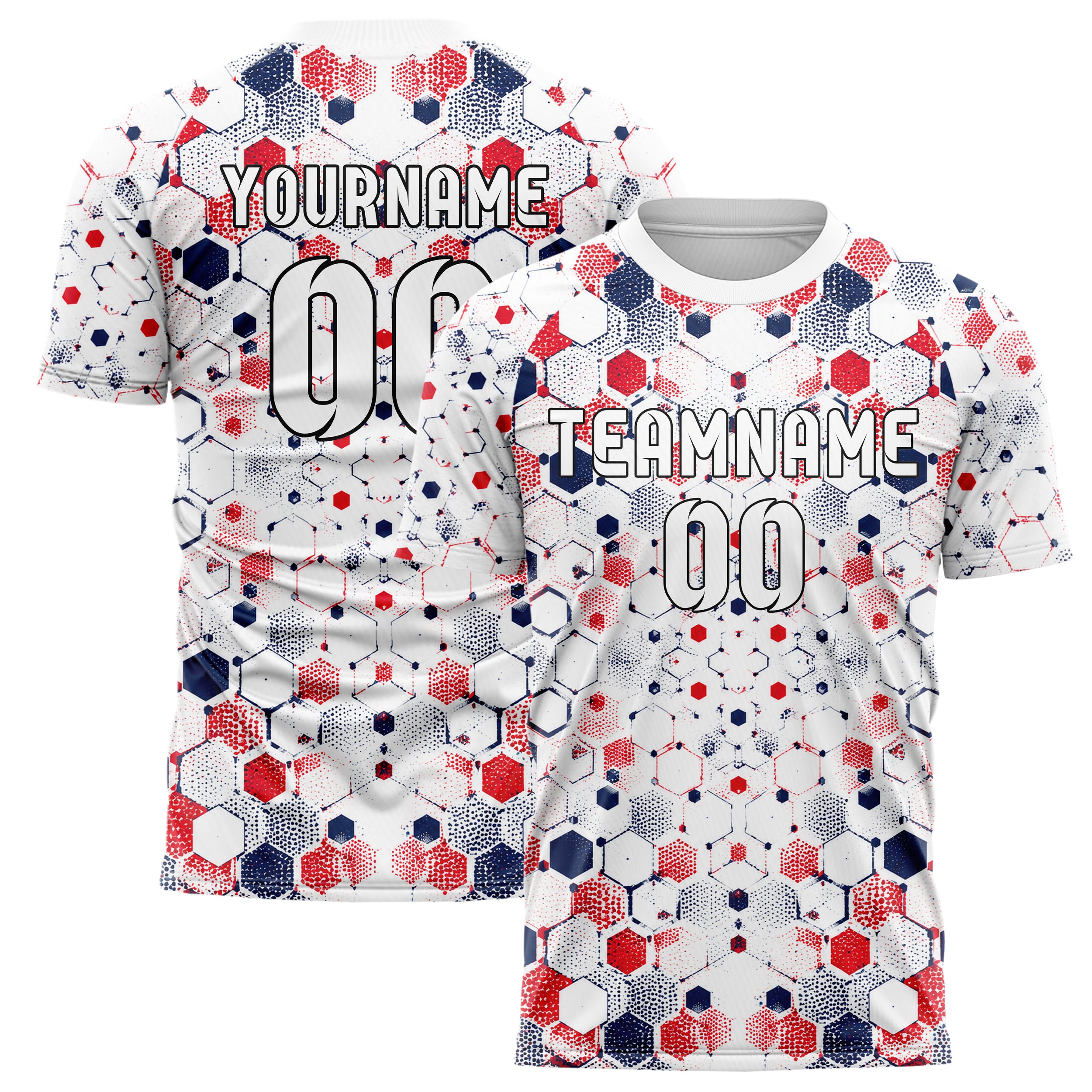 Weiss klassisches Rauten hexagonale Panels Design 01-0158 individuelles Fußballtrikot main