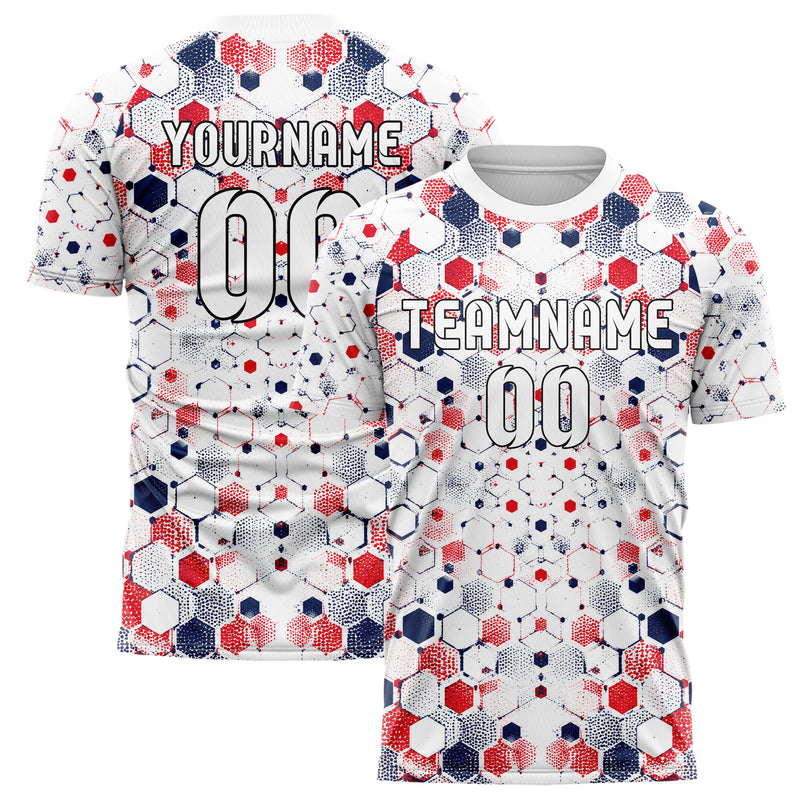 Weiss klassisches Rauten hexagonale Panels Design 01-0158 individuelles Fußballtrikot main
