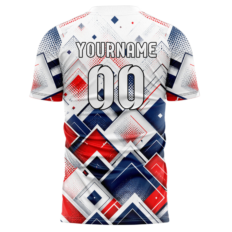 Weiss klassisches Rauten Layered 3D Rhombus Design 01-0107 individuelles Fußballtrikot back
