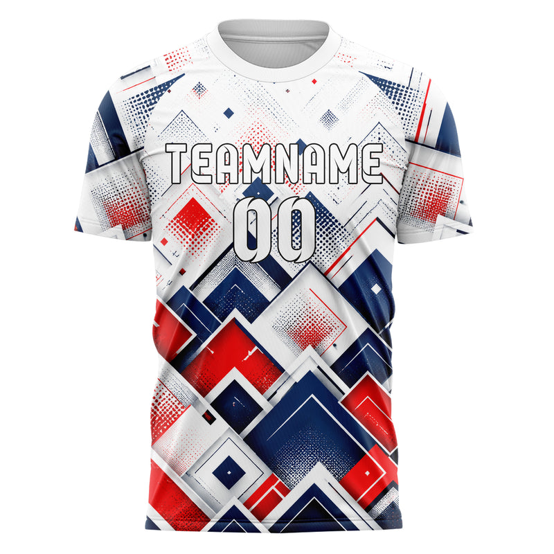 Weiss klassisches Rauten Layered 3D Rhombus Design 01-0107 individuelles Fußballtrikot front
