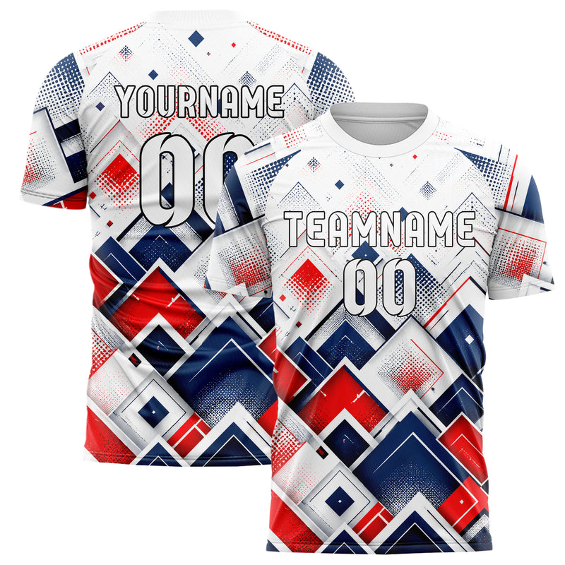 Weiss klassisches Rauten Layered 3D Rhombus Design 01-0107 individuelles Fußballtrikot main