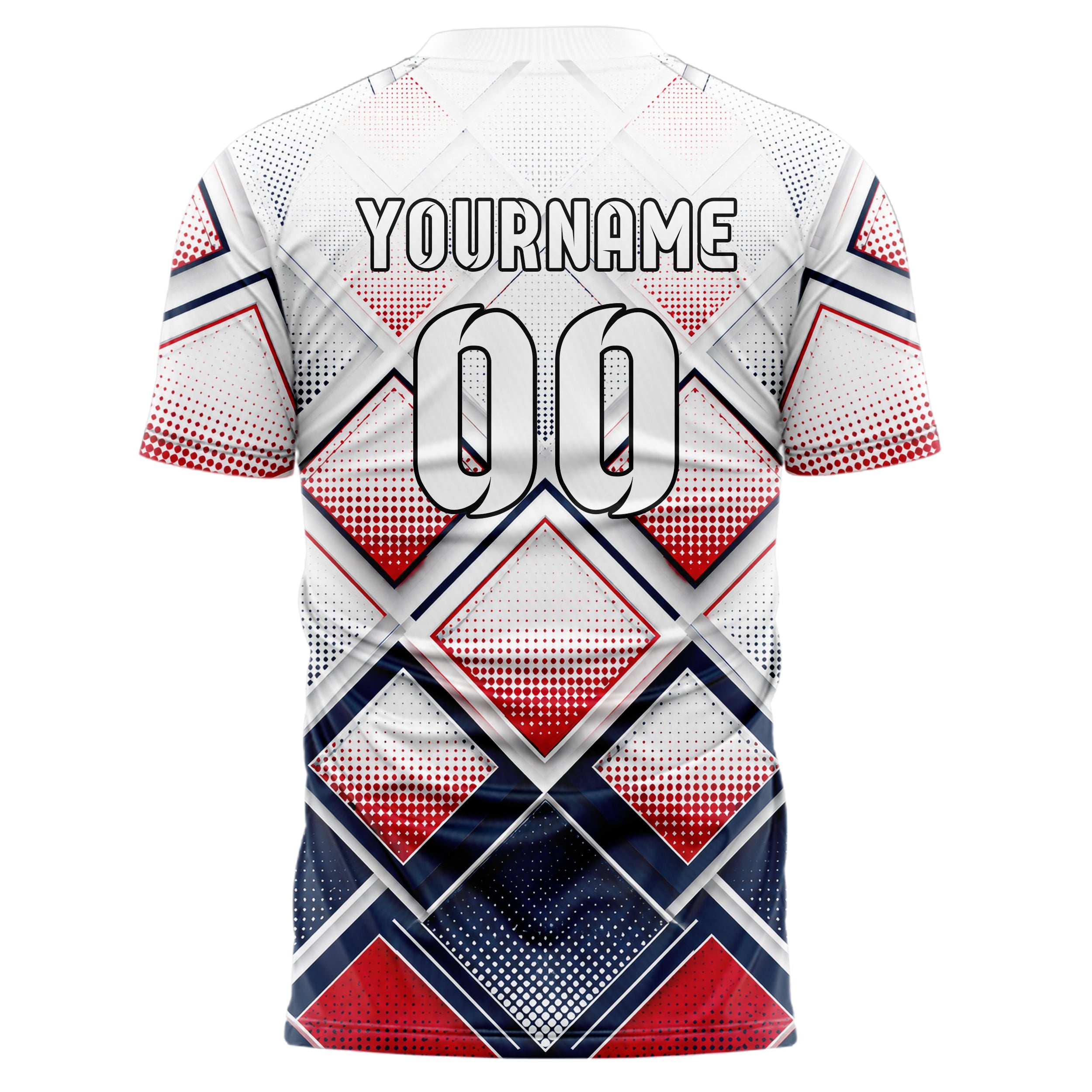 Weiss klassisches Rauten Layered 3D Rhombus Design 01-0275 individuelles Fußballtrikot back
