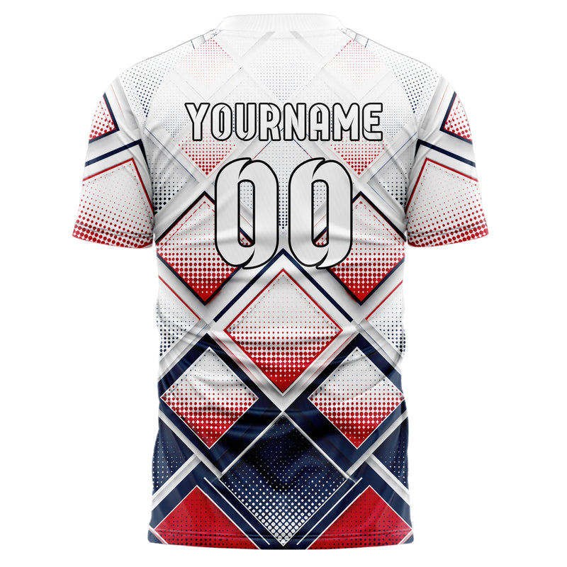 Weiss klassisches Rauten Layered 3D Rhombus Design 01-0275 individuelles Fußballtrikot back