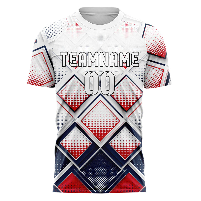 Weiss klassisches Rauten Layered 3D Rhombus Design 01-0275 individuelles Fußballtrikot front