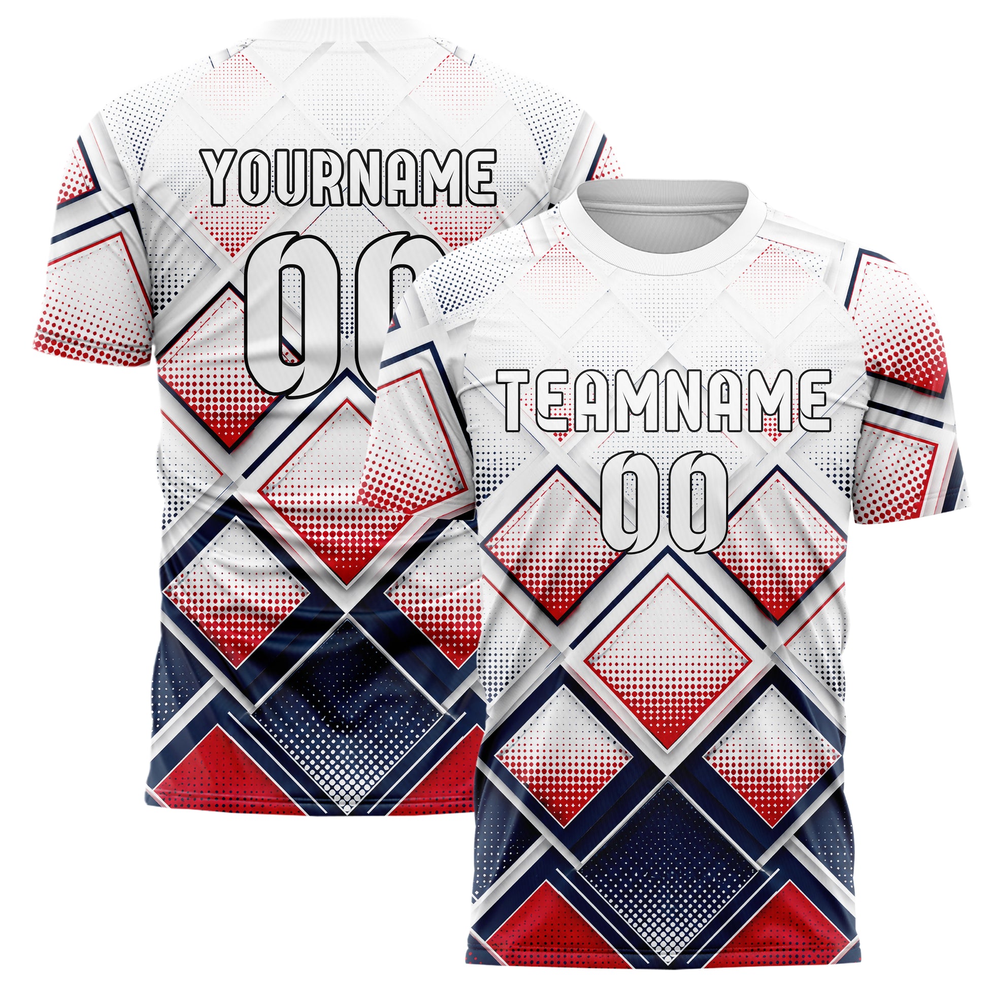 Weiss klassisches Rauten Layered 3D Rhombus Design 01-0275 individuelles Fußballtrikot main