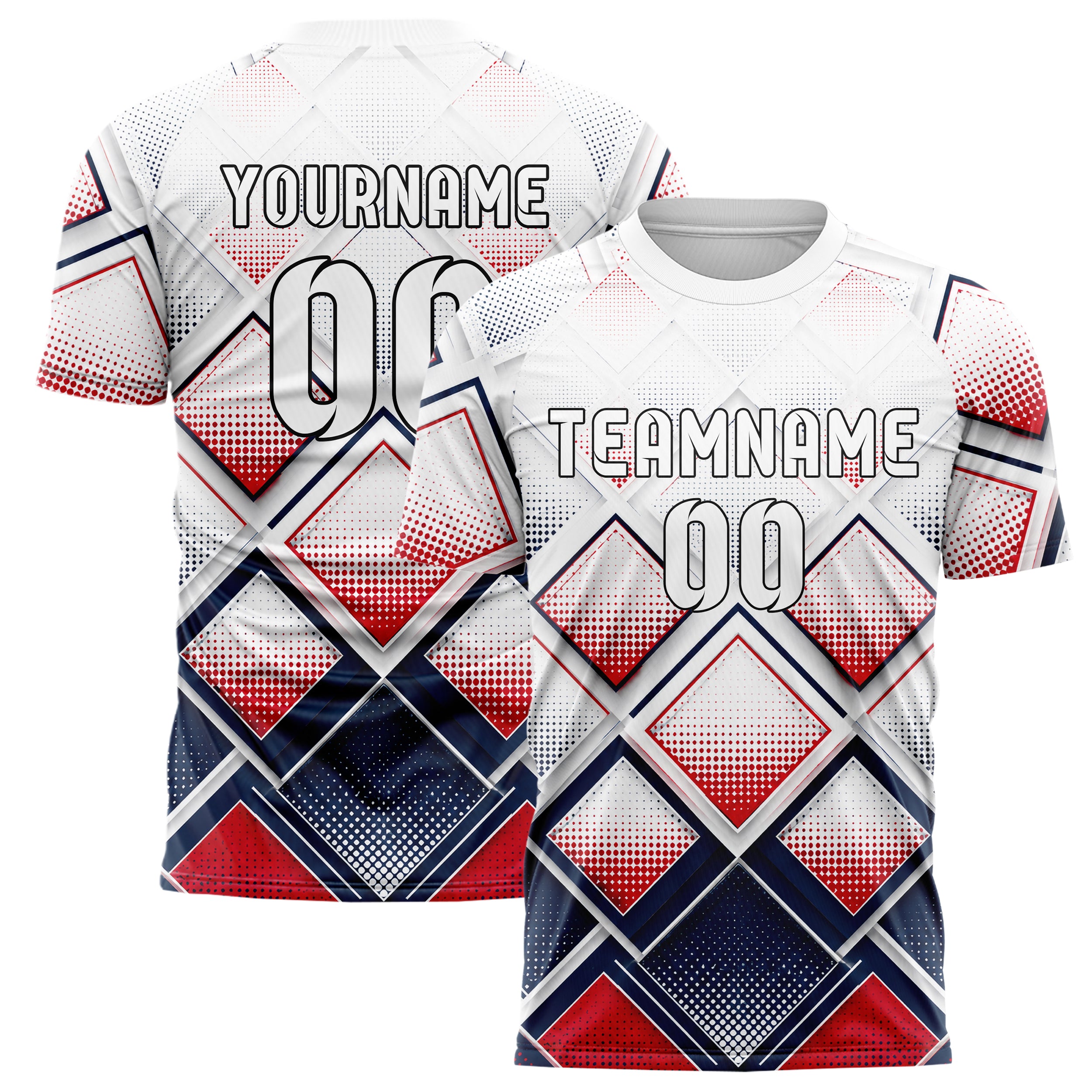 Weiss klassisches Rauten Layered 3D Rhombus Design 01-0275 individuelles Fußballtrikot main