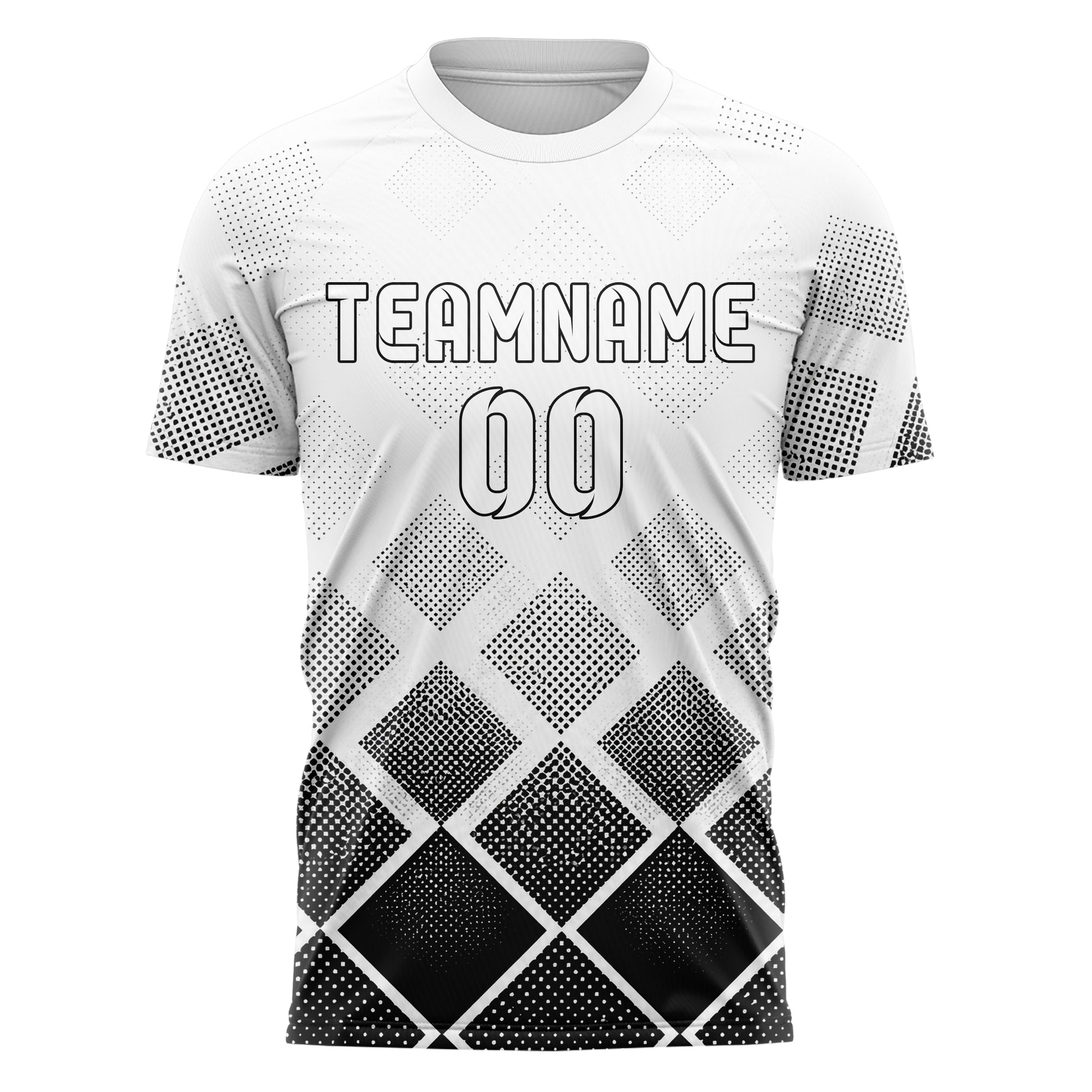 Weiss klassisches Rauten Micro to Macro Gradient Design 01-0196 individuelles Fußballtrikot front