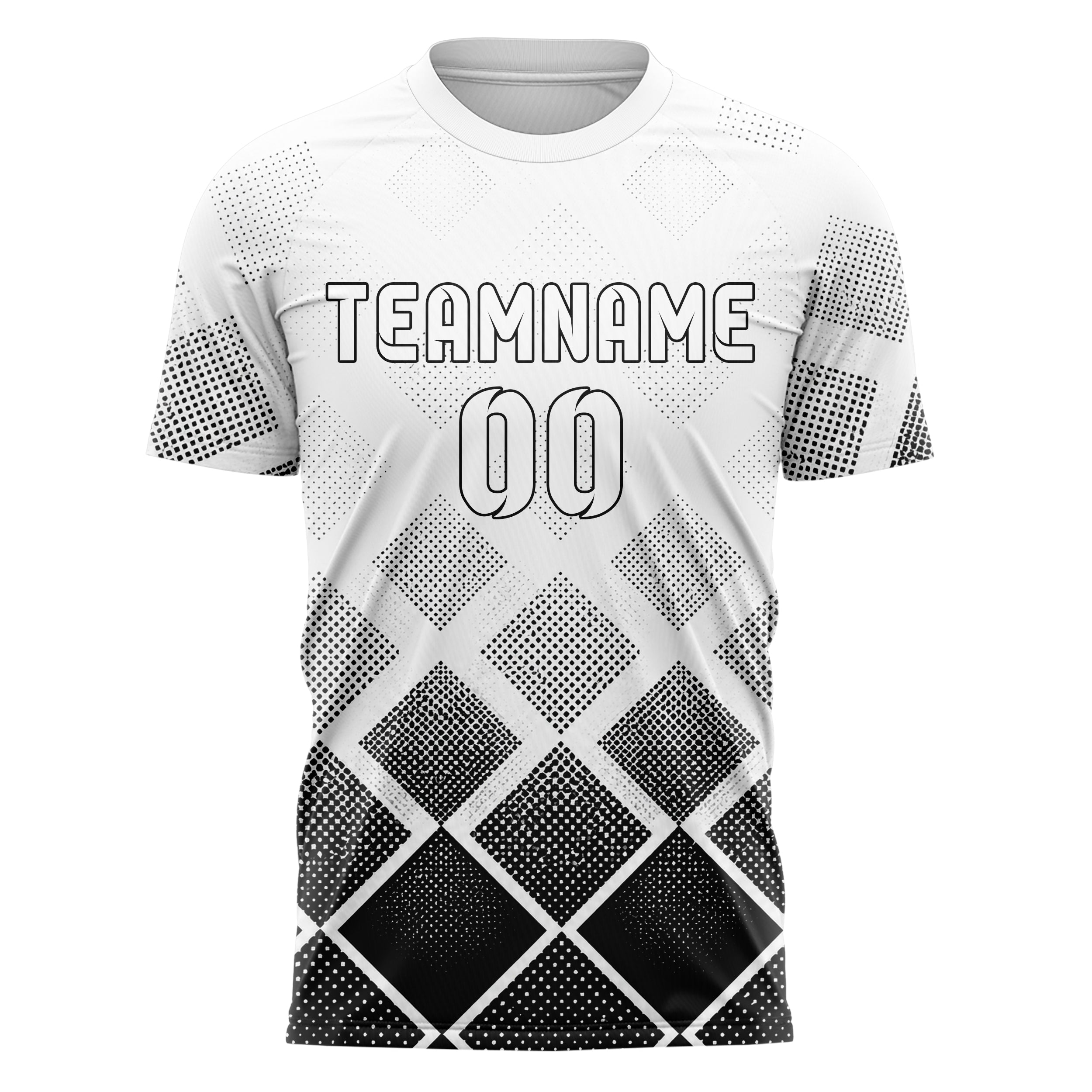 Weiss klassisches Rauten Micro to Macro Gradient Design 01-0196 individuelles Fußballtrikot front
