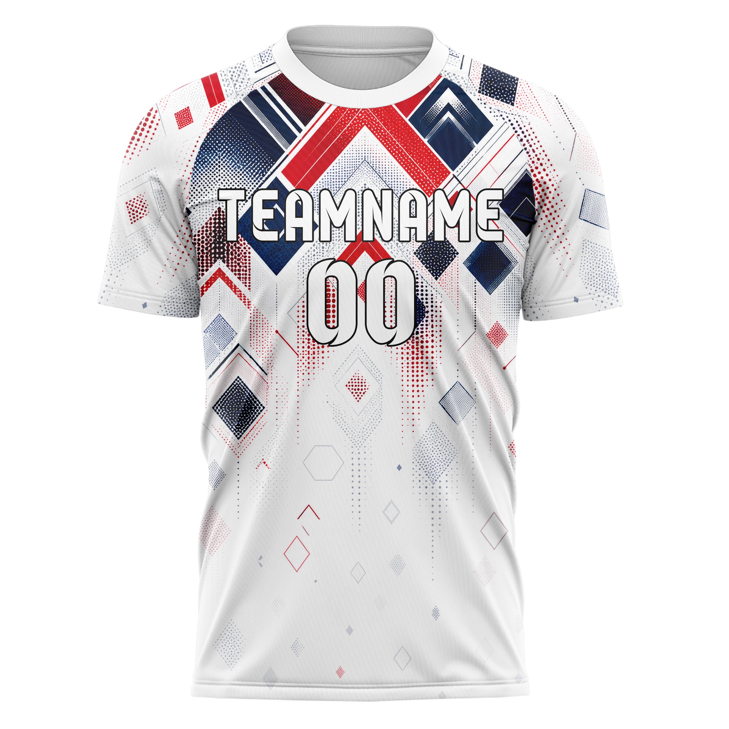 Weiss klassisches Rauten dichter Verlauf von oben Design 01-0416 individuelles Fußballtrikot front